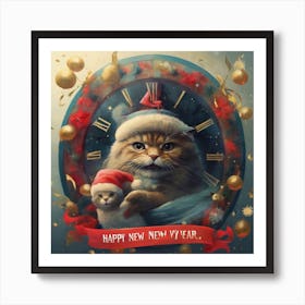 Happy New Year Cat Art Print