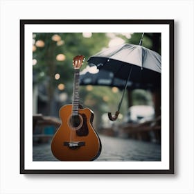 Acoustic Guitar Under Umbrella Art Print