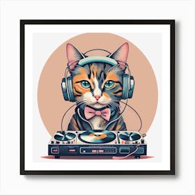 Fashionable Portrait Of Anthropomorphic Cute Cat Dj Generated By Ai Art Print