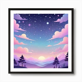 Sky With Twinkling Stars In Pastel Colors Square Composition 7 Art Print