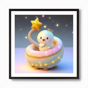 Cute Baby Sitting On A Star Art Print