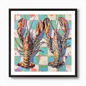 Pastel Tile Lobster 2 Art Print