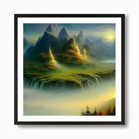 Landscape Earth World Nature Water Mist Trees Art Print