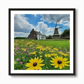 Windmill In The Meadow Art Print