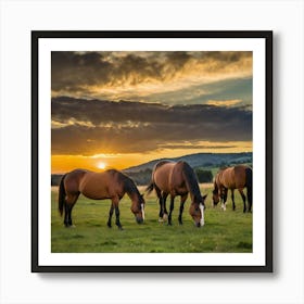 Leonardo Kino Xl Horses Graze On Grass At Sunset 1 (1) Art Print