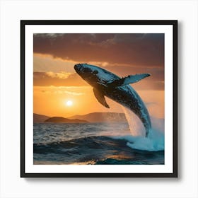 Humpback Whale Jumping Out Of The Water 8 Art Print