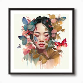 Watercolor Floral Asian Woman #9 Poster