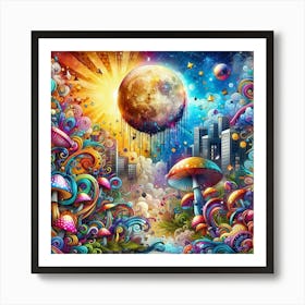 Psychedelic Mushroom City 1 Art Print