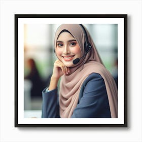 Muslim Call Center Worker Smiling Art Print