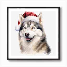 Husky Dog In Santa Hat 3 Art Print