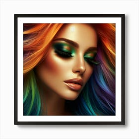 Beautiful Woman With Colorful Hair 1 Art Print