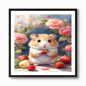 Hamster With Strawberries Art Print