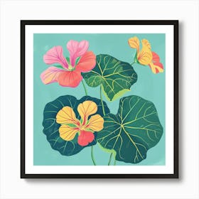 Nasturtium 1 Square Flower Illustration Art Print