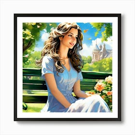 Girl Sitting On Park Bench Art Print