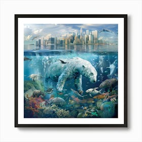 Polar Bear In The Ocean Art Print