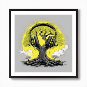 Cosmic Tree With Headphones Art Print