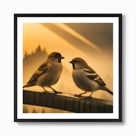 Firefly A Modern Illustration Of 2 Beautiful Sparrows Together In Neutral Colors Of Taupe, Gray, Tan (70) Art Print