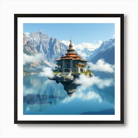 Floating Monastery Above A Crystal Lake Art Print