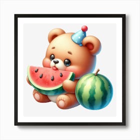 Teddy Bear Eating Watermelon 1 Art Print
