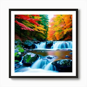 Autumn Forest Waterfall Art Print