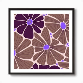 Purple Retro Floral Art Print Art Print