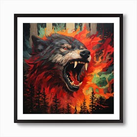 Wolf On Fire 1 Art Print