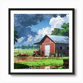 Red Barn In The Countryside Art Print