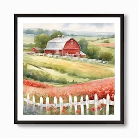 Red Barn And Poppies Art Print