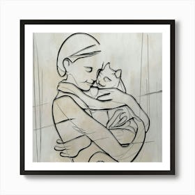 Cat And A Woman Art Print