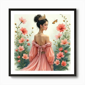 Elegant Empress With Watercolor Vibrant Garden 1 Art Print