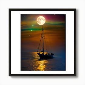 Sailboat At Night 1 Art Print