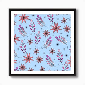 Florals On A Light Blue Background Art Print