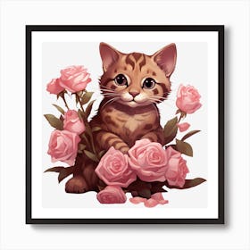 Cat With Roses 3 Art Print