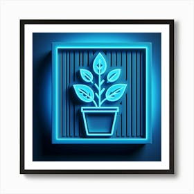 Neon Plant In A Pot Art Print