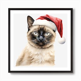 Siamese Cat In Santa Hat 8 Art Print