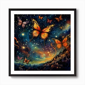 Butterflies In The Night Sky 1 Art Print