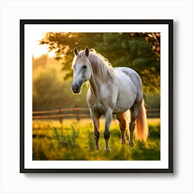 Grass Mane Head Graze Equestrian Pasture Elegant Sun Beauty Horse Standing Rural Green (2) Art Print