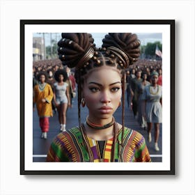 African Woman In Front Of Crowd Art Print