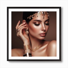 Beautiful Woman In Gold Jewelry 2 Art Print