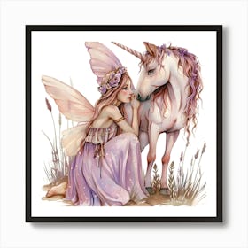 Fairy And Unicorn 1 Art Print