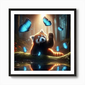 Red Panda With Butterflies Art Print