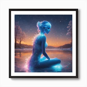 Frozen Woman Sitting In Water Art Print