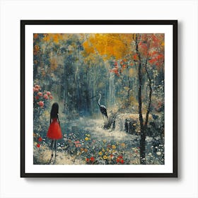 Girl In Red Dress Art Print