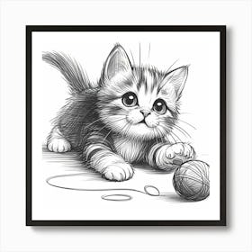 Kitten Playing With Yarn Art Print