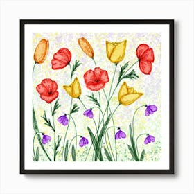 Flowers Wildflowers Artwork Drawing Nature Meadow Flora Art Painting Art Print