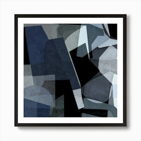 Abstract Blue and Black, Collaged Minimalist, Monochromatic, Contemporary Wall Art, Avery Art Print