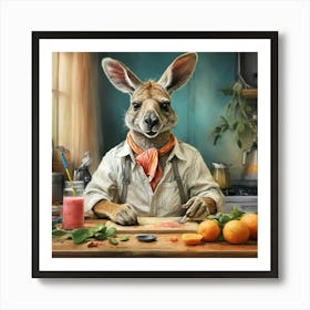 Kangaroo In Kitchen Art Print