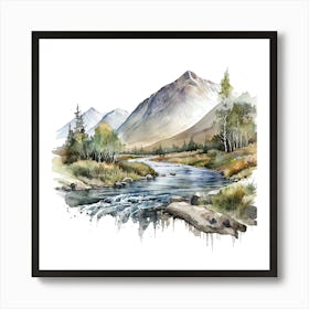 Watercolor Landscape In The Mountains Art Print