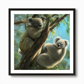 Koala Bears Climbing On Tree Adeline Yeo Art Print