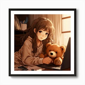 Anime Girl With Teddy Bear 3 Art Print